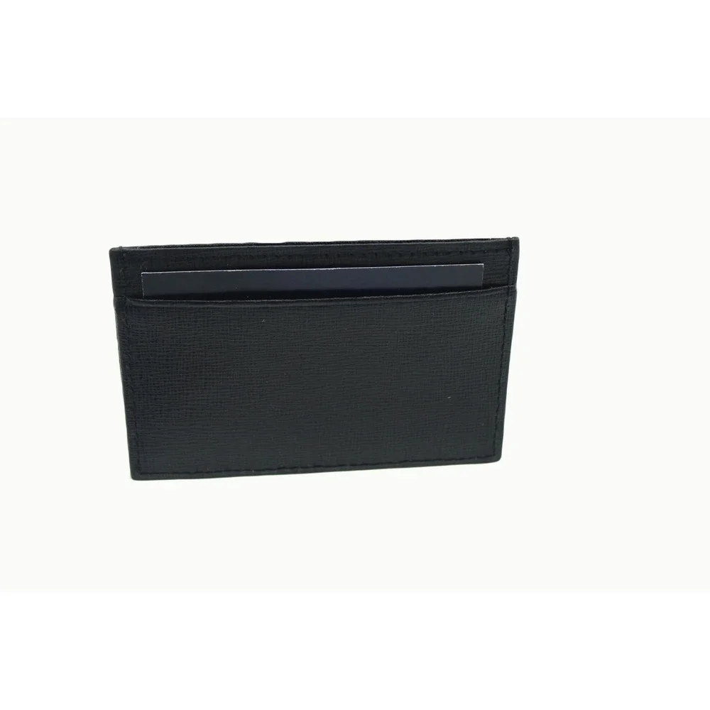 Mayer Black Crossgrain Leather Card Holder Slim Wallet Silver Logo 4 x 2 in